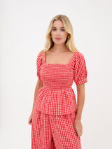 Lea Gingham Top - Red & White
