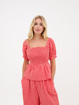 Lea Gingham Top - Red & White