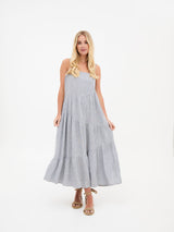 Blossom Stripe Midi Dress - Blue & White