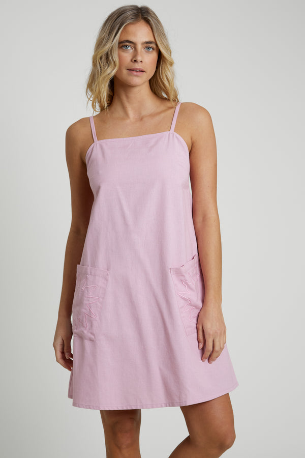 Pink Linen Blend Mini Cami Dress