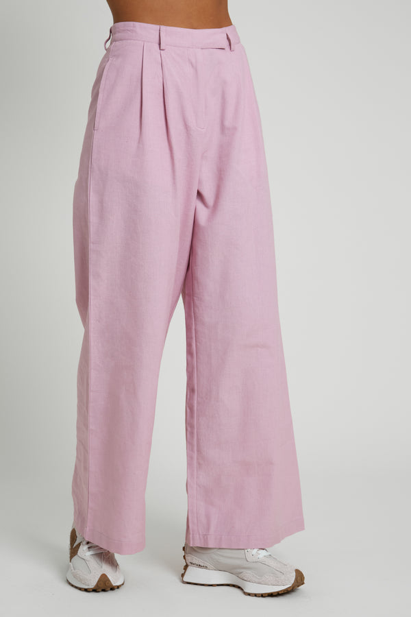 Pink Linen Blend Wide Leg Trousers
