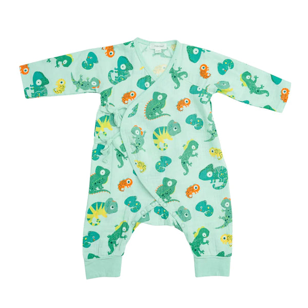 Lizards Organic Cotton Muslin Baby Romper