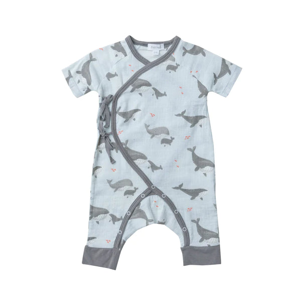 Whales Organic Cotton Muslin Baby Romper