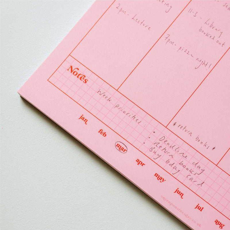 Weekly Planner Pad A4 - Pink & Red