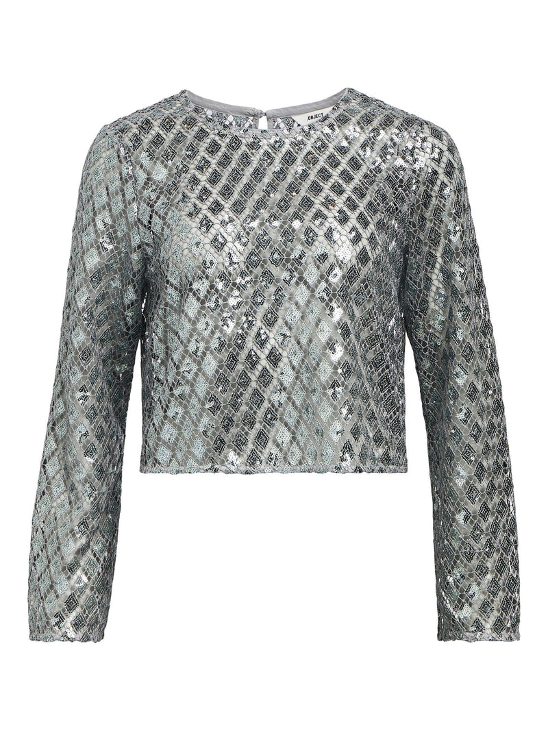 silver sequin long sleeve top