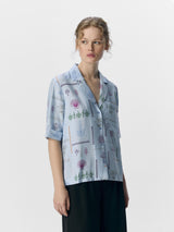 Cropped Printed Blue Shirt