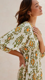 Fiona Dress in Sage and Orange