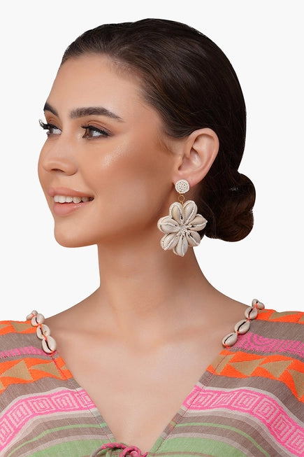 Floral Shell Handmade Beaded Earrings