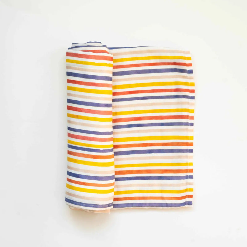 Rainbow Stripe Muslin Swaddle Blanket