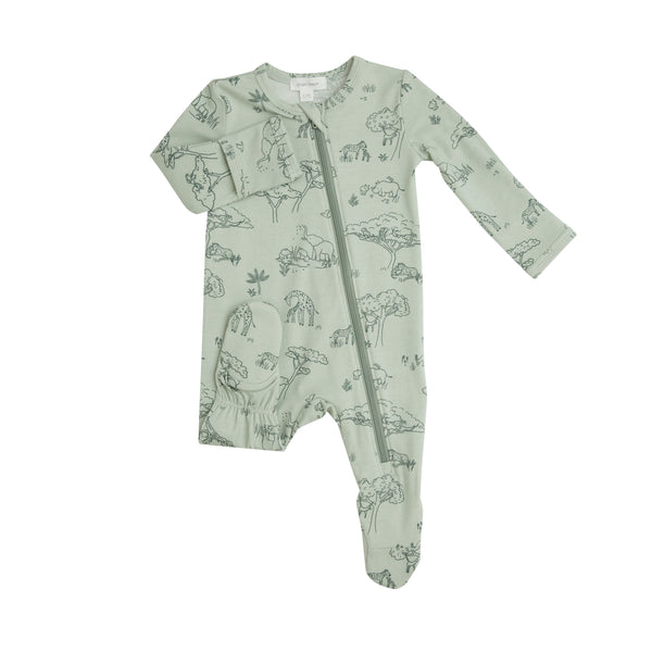 Safari Green Organic Cotton Zip Babygrow