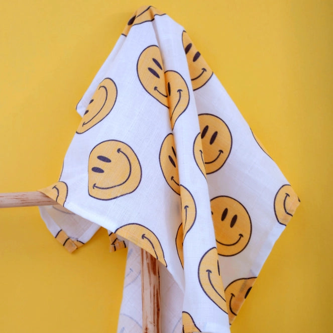 Smiley Muslin Swaddle Blanket