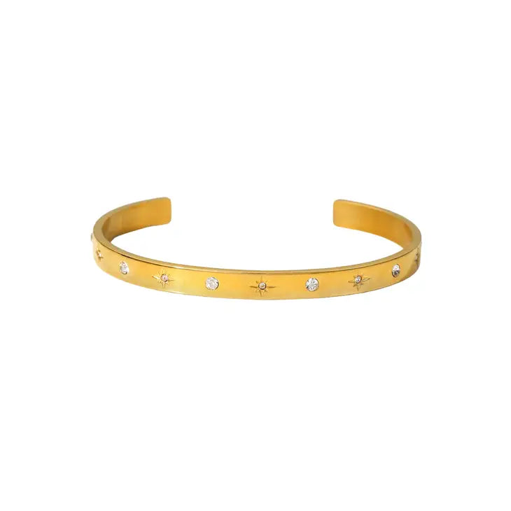 Gold Star Stamped Cubic Zirconia Bangle