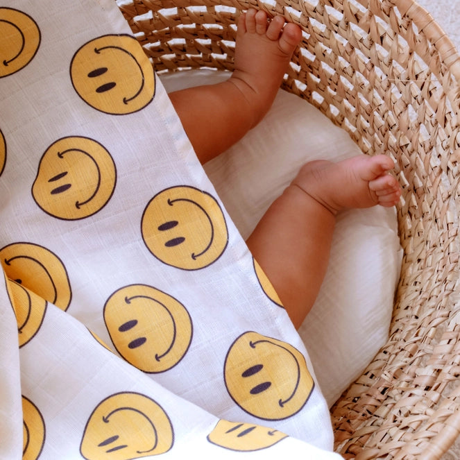 Smiley Muslin Swaddle Blanket