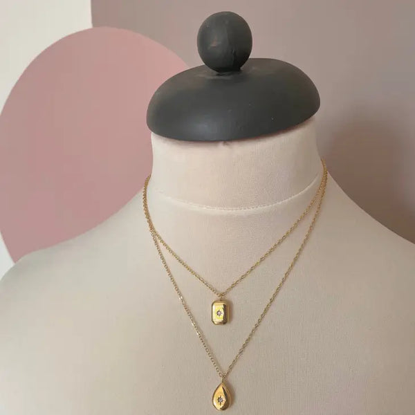 Gold Star Embossed Rectangle Pendant Necklace