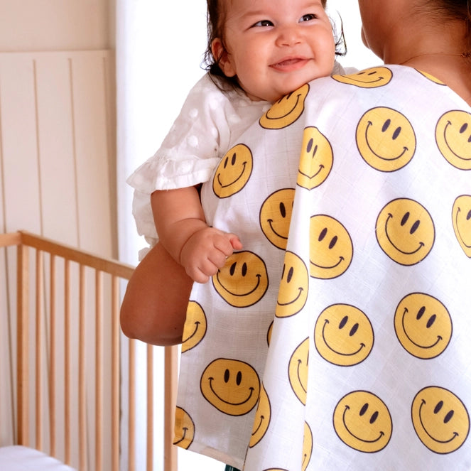 Smiley Muslin Swaddle Blanket