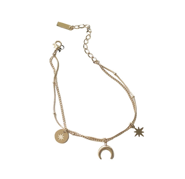 Double Chain Charm Bracelet - Gold