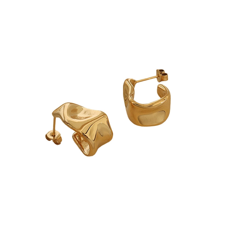 Chunky Molten Curve Earrings - Gold