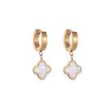 Clover Pendant Chunky Huggie Earrings - White