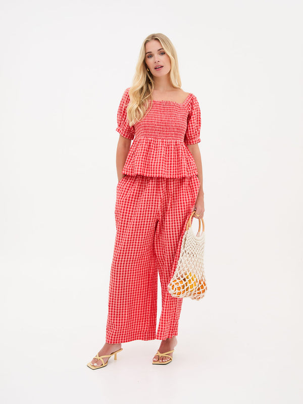 Ria Gingham Culottes - Red & White