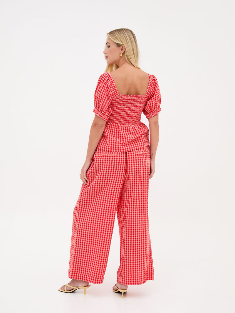 Ria Gingham Culottes - Red & White