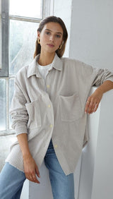 Delphine Soft Cord Overshirt - Clay