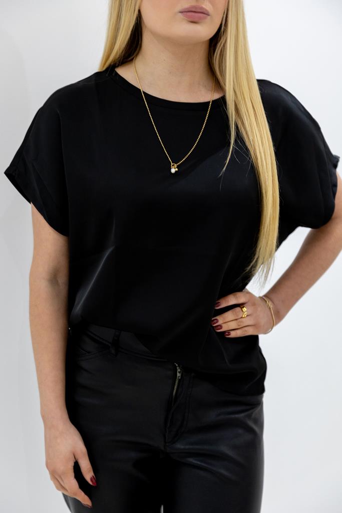 Satin Boxy T-Shirt - Black