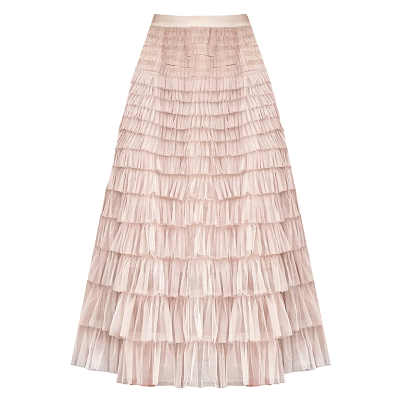 Tiered Maxi Frilled Skirt - Dusty Pink