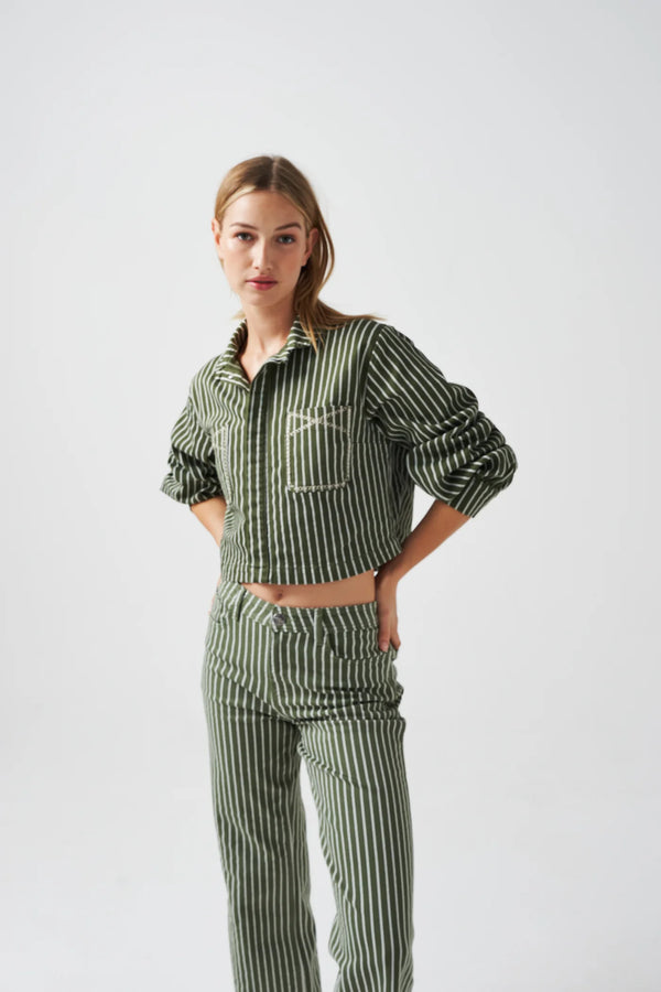 Cropped Piper Jacket - Striped Khaki