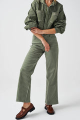 Cropped Piper Jacket - Striped Khaki