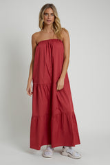 Burgundy Bandeau Tiered Maxi Dress