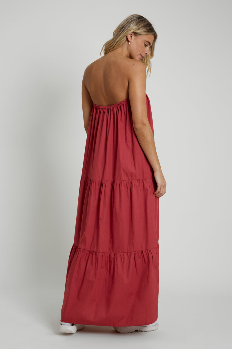 Burgundy Bandeau Tiered Maxi Dress