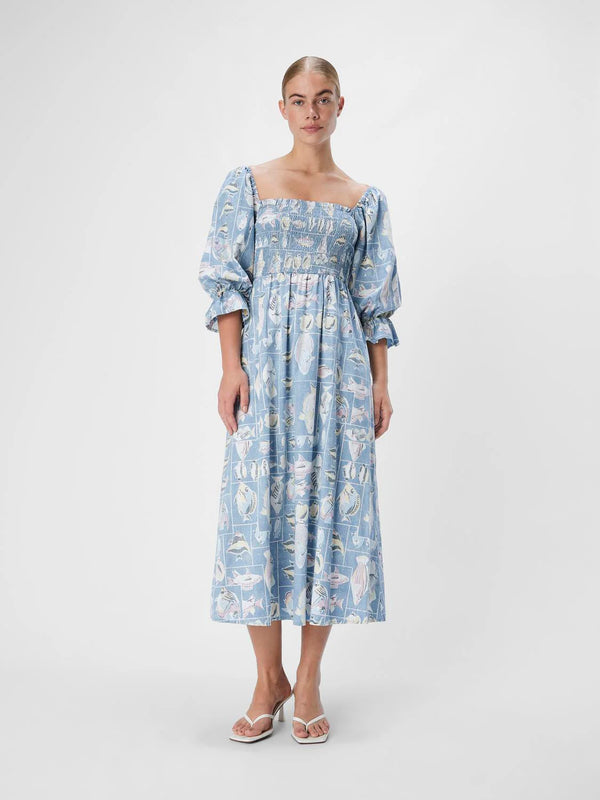 Blue Printed Maxi Dress