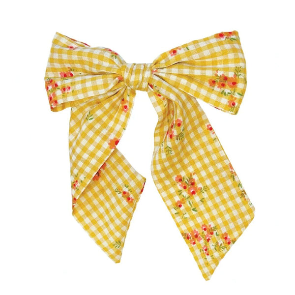 Floral Gingham Long Bow Clip