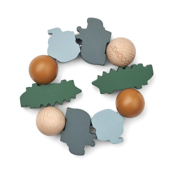 Wooden Animal Rattle - Blue