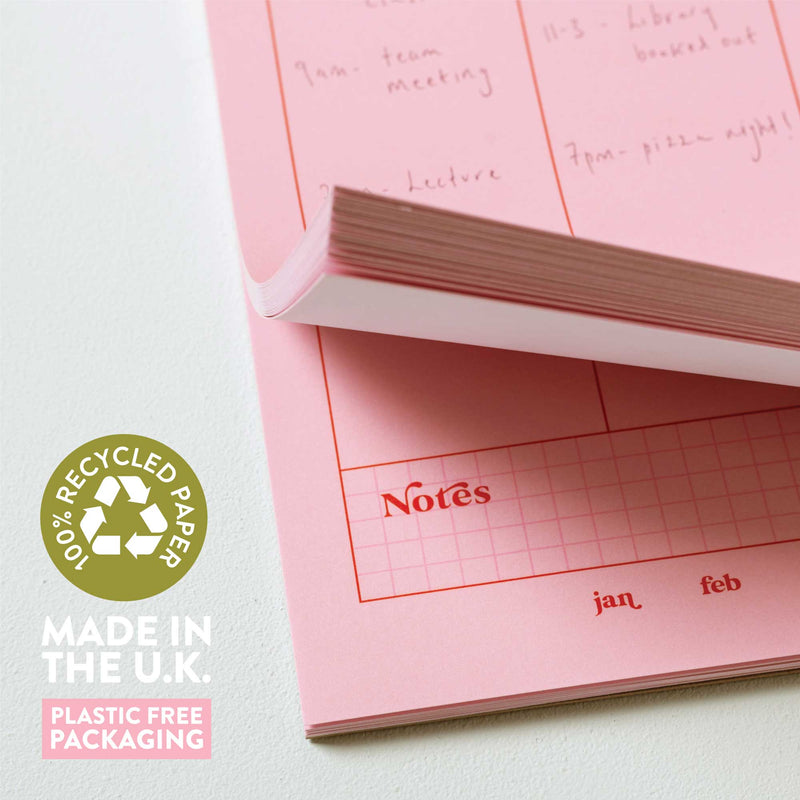 Weekly Planner Pad A4 - Pink & Red