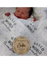 Hello World Muslin Swaddle Blanket