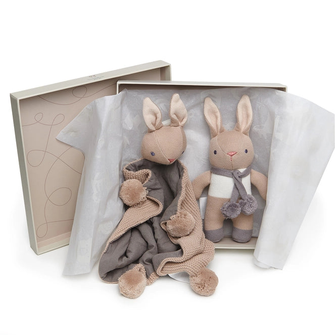 Bunny Rattle and Comforter Set - Taupe & Grey