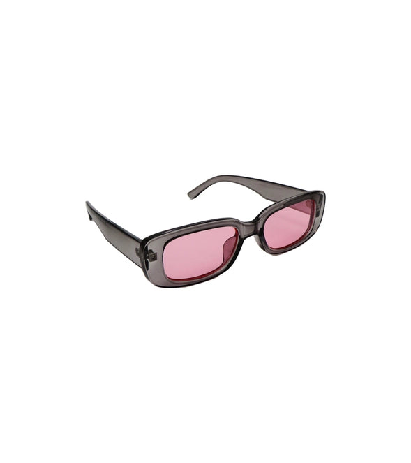 Rectangle Sunglasses - Black with Pink Lens