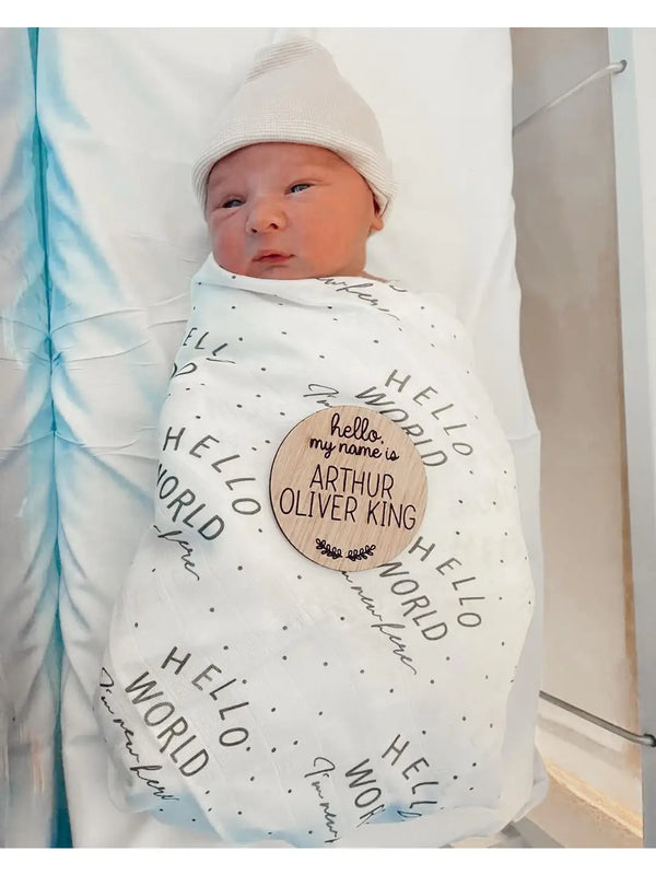 Hello World Muslin Swaddle Blanket