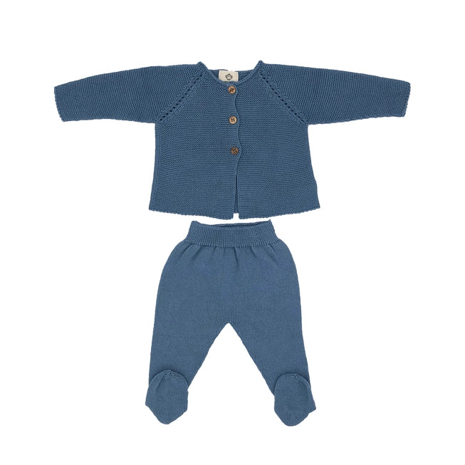 Newborn Knit Cardi & Footed Leggings Set - Blue