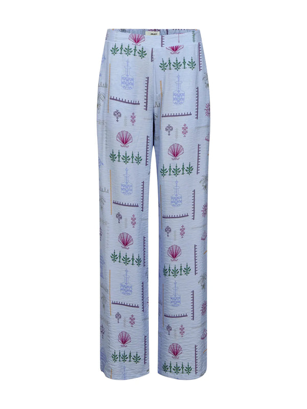 Wide Leg Printed Blue Trousers