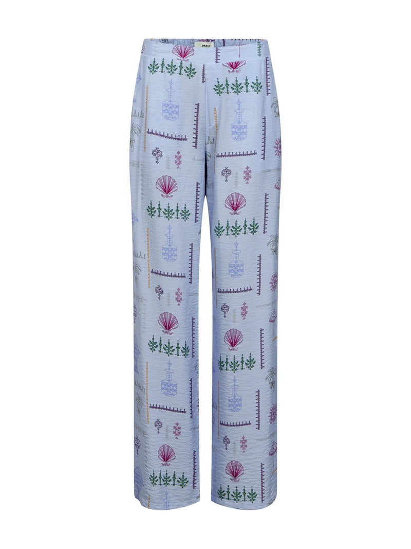 Wide Leg Printed Blue Trousers