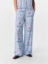 Wide Leg Printed Blue Trousers