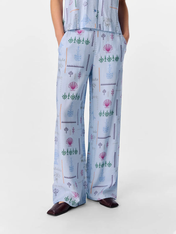Wide Leg Printed Blue Trousers