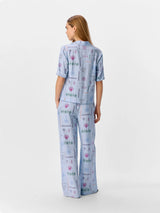 Wide Leg Printed Blue Trousers