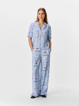 Wide Leg Printed Blue Trousers