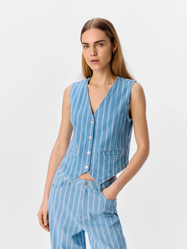 Light Blue Stripe Denim Waistcoat