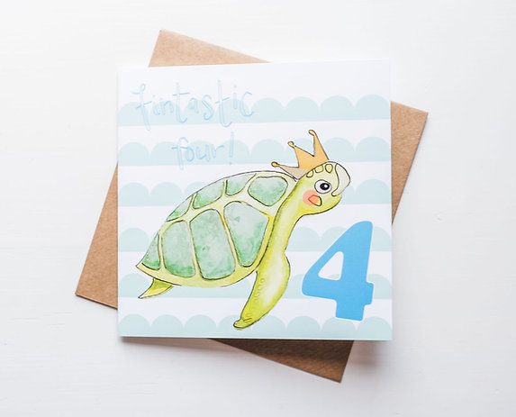 hannah morgan 4th birthday card turtle crane and kind