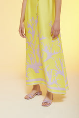 Lime Silk Maxi Dress with Coral Illustration