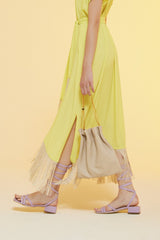 Lime Silk Fluid Maxi Dress with Tassels